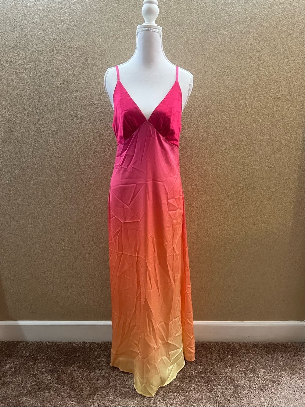 Pink/Orange/Yellow Ombre Maxi Slip Dress